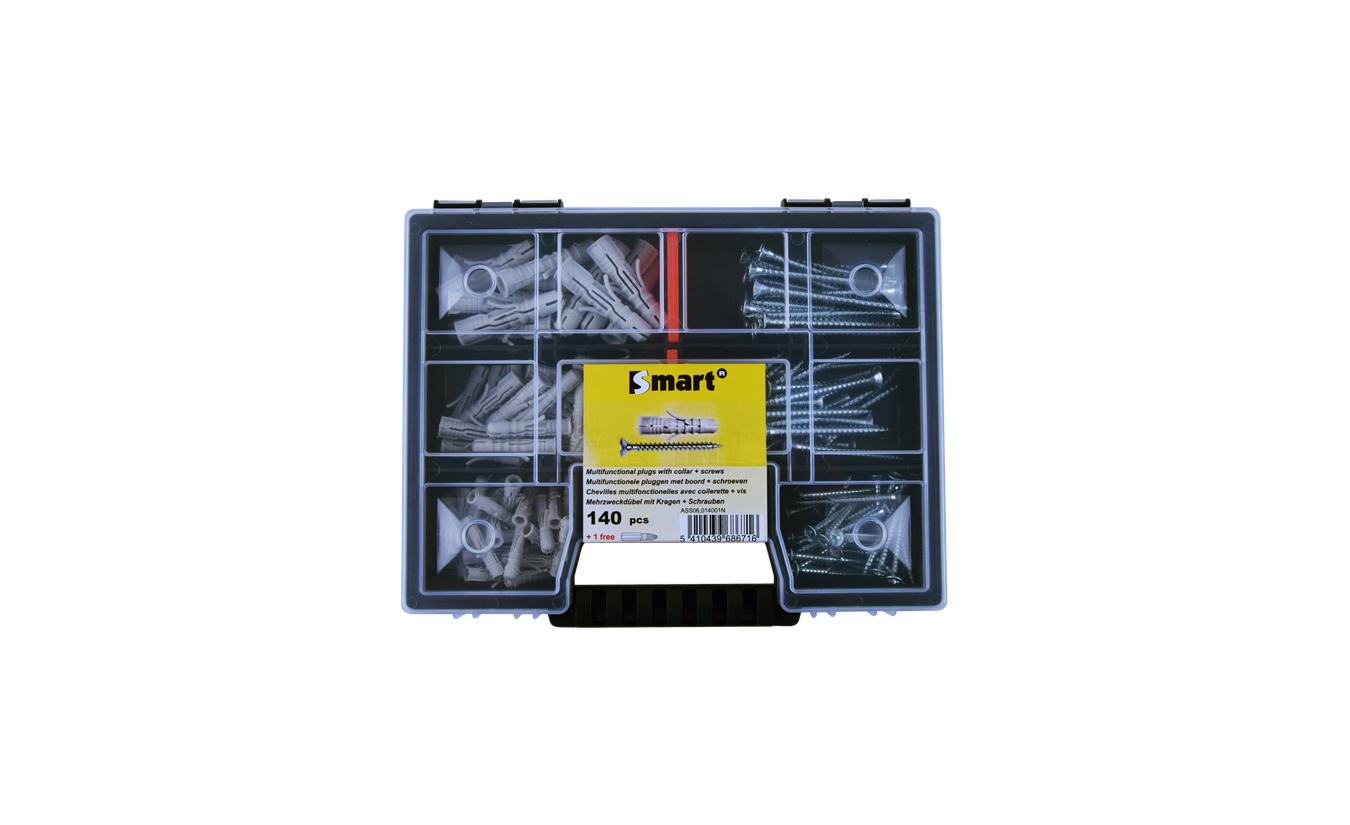 Sortimentbox mit Dübel und Schrauben, 140 teilig
