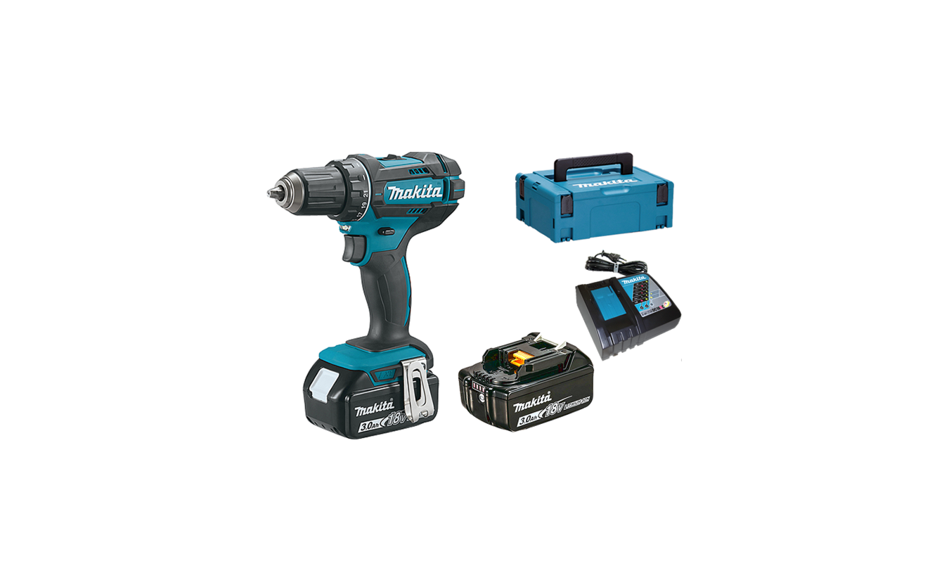 Makita DDF482RFJ Akkubohrer 2x 18 Volt 3.0Ah 36/62Nm